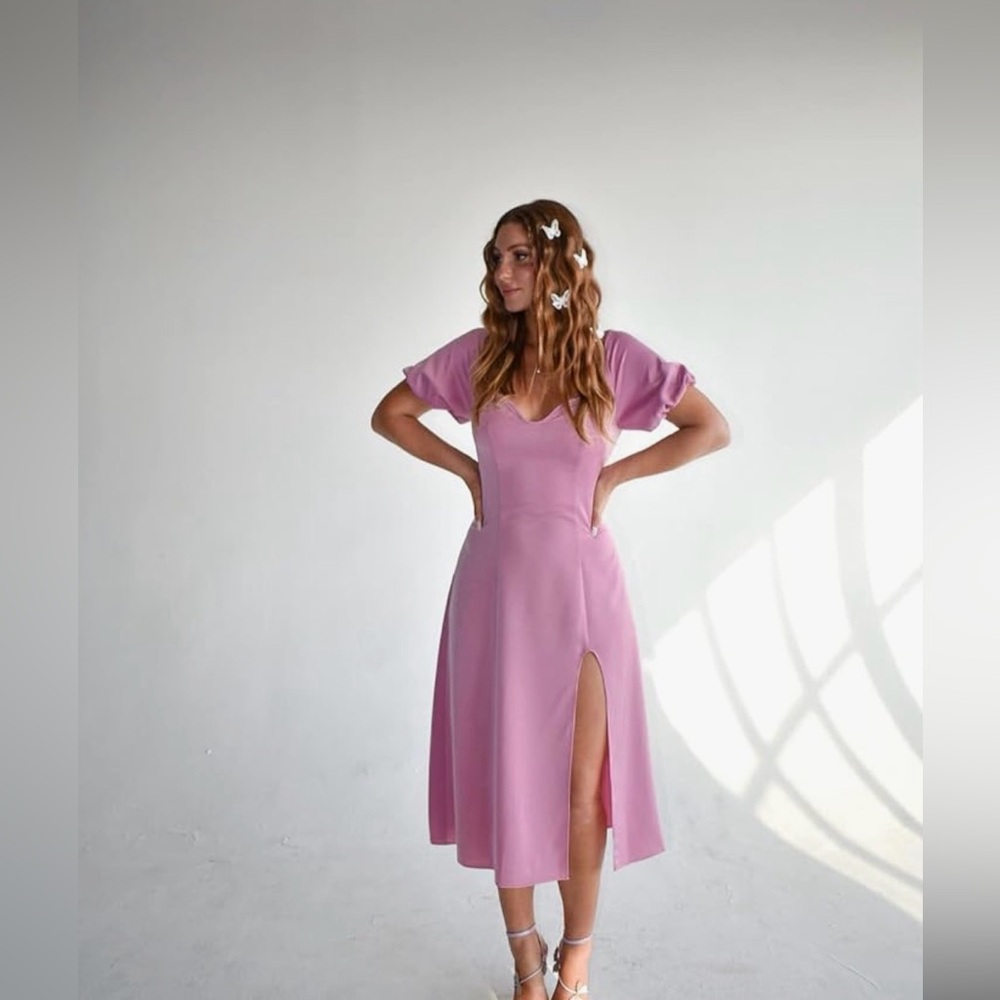 The Drop Women's Pink Dogwood Short Sleeve Midi Dress